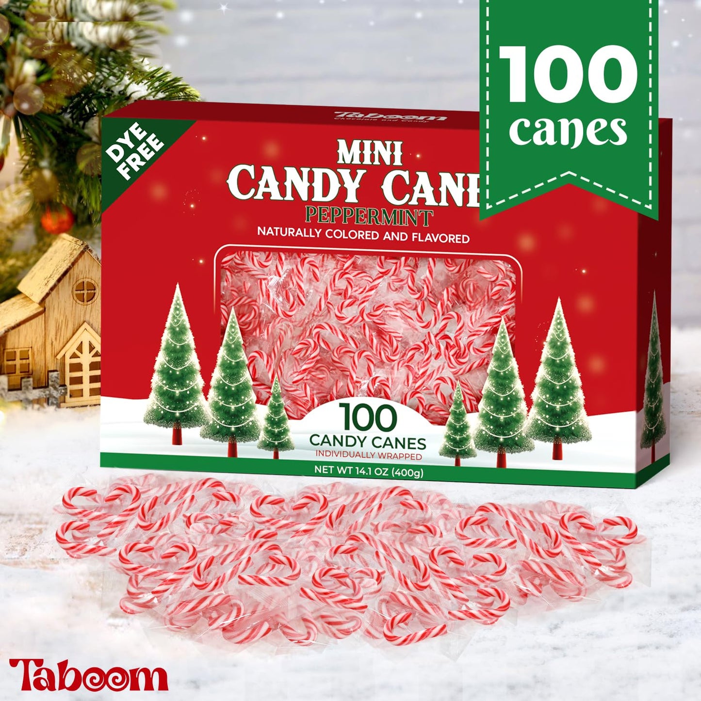Mini Candy Cane Individually Wrapped 100 Pack - Dye-Free Small Peppermint Candy Canes Red & White Christmas Candy For Holiday Gifts, Stocking Fillers, Party Favors & Decorations