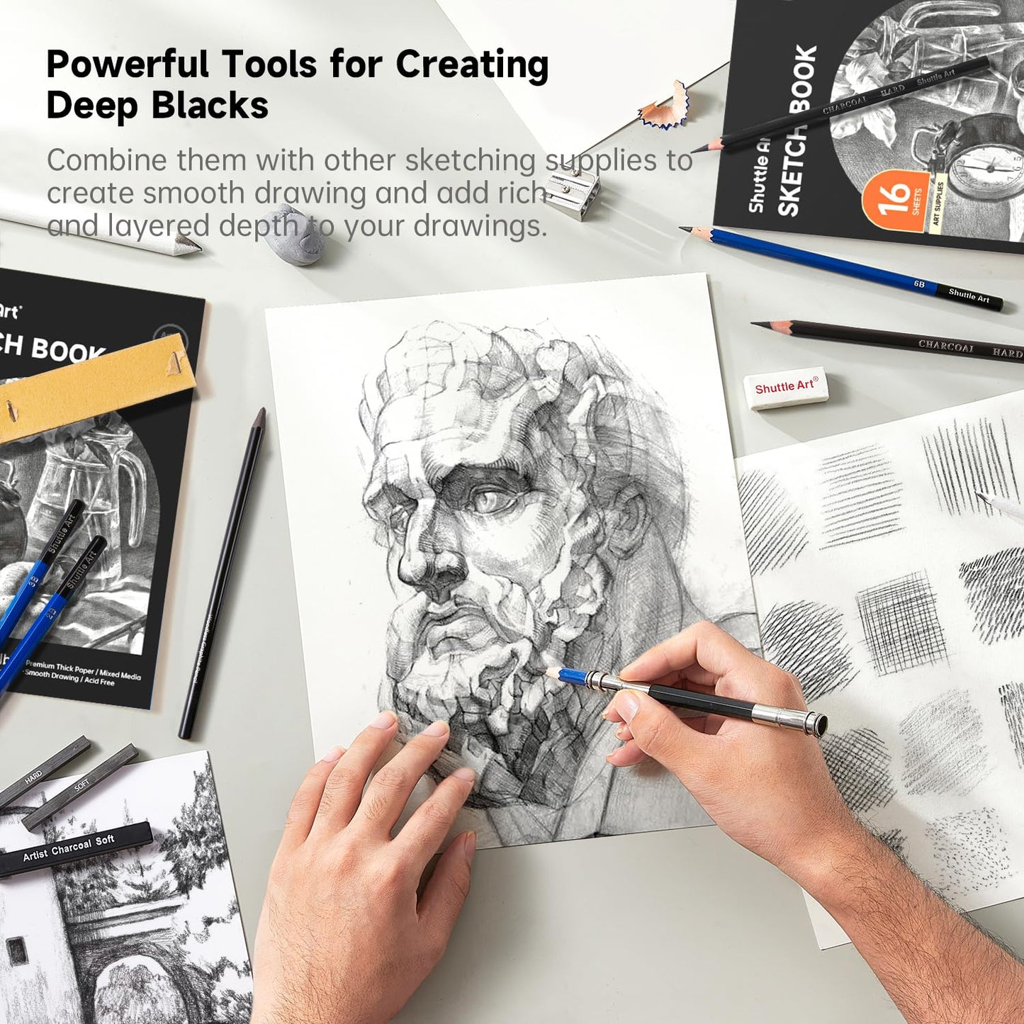 Shuttle Art 52 Pack Drawing Pencils Set, Professional Art Kit with Graphite Charcoal Sticks, Drawing Pad in Portable Case, Ideal for Kids and Adults Artists