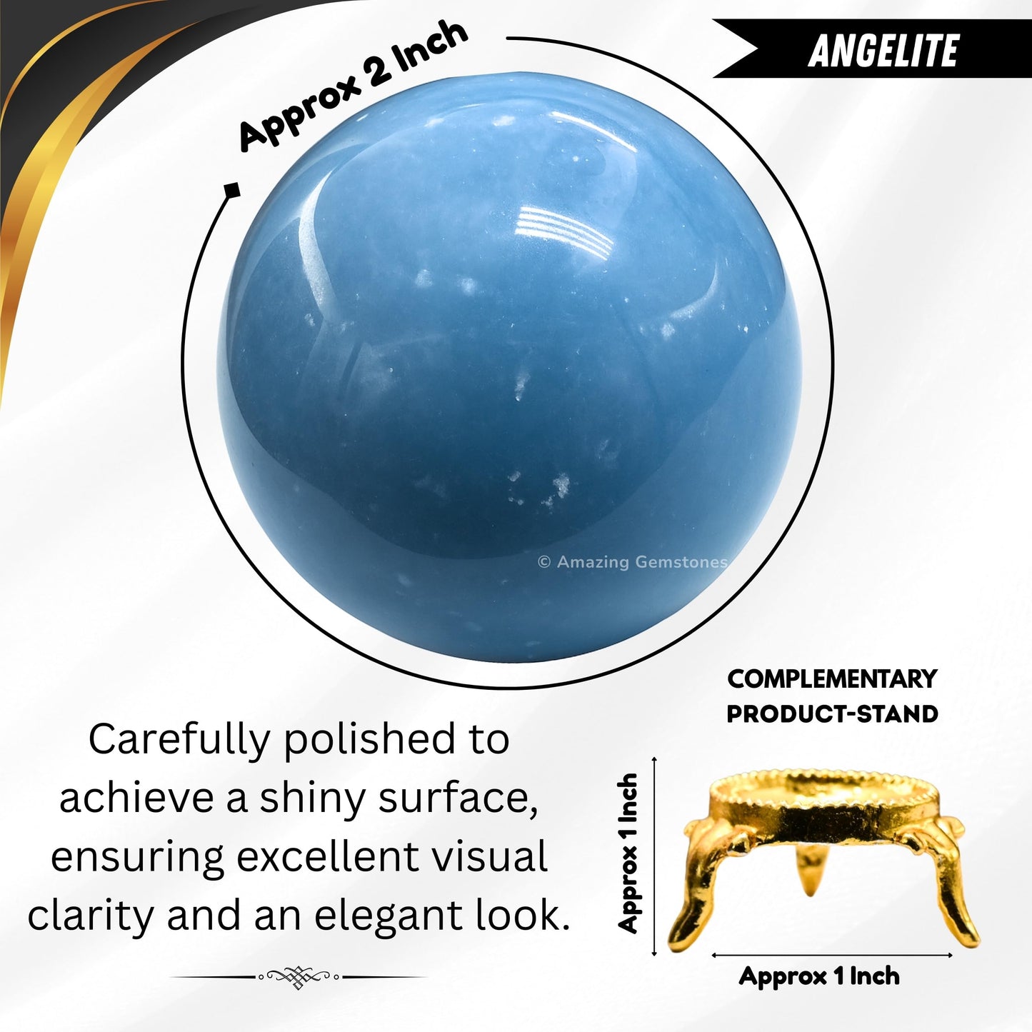 Amazing Gemstone Angelite Crystal Ball with Stand - 2" Inches Crystal Sphere Meditation Balls for Witchcraft and Decorative Balls