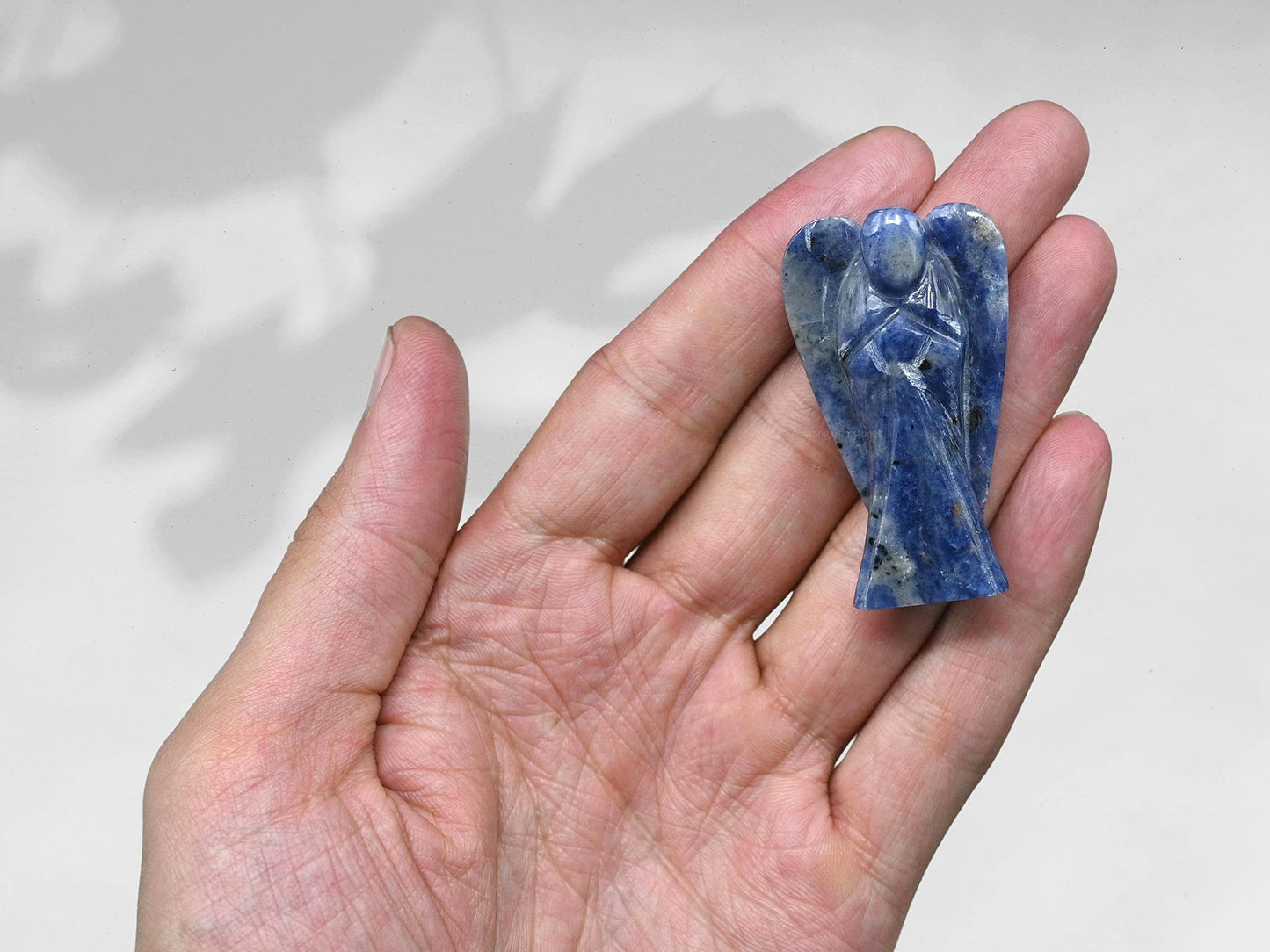 Amazing Gemstone Sodalite Crystal Guardian Angel Figurines Ornament for Healing Birthstone, Decoration Statue (Hand Carved Pocket Gemstone Angel) (2 Inch)