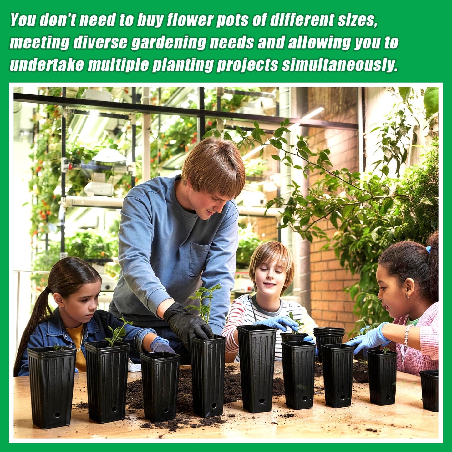 RimCereal 320 Pcs Tall Tree Pot 12.6'' 11.8'' 9.8'' Plastic Deep Nursery Tree Pot with Drainage Hole Black Seedling Plant Flower Container with Label, Garden Tool for Indoor Outdoor Garden, 9 Sizes