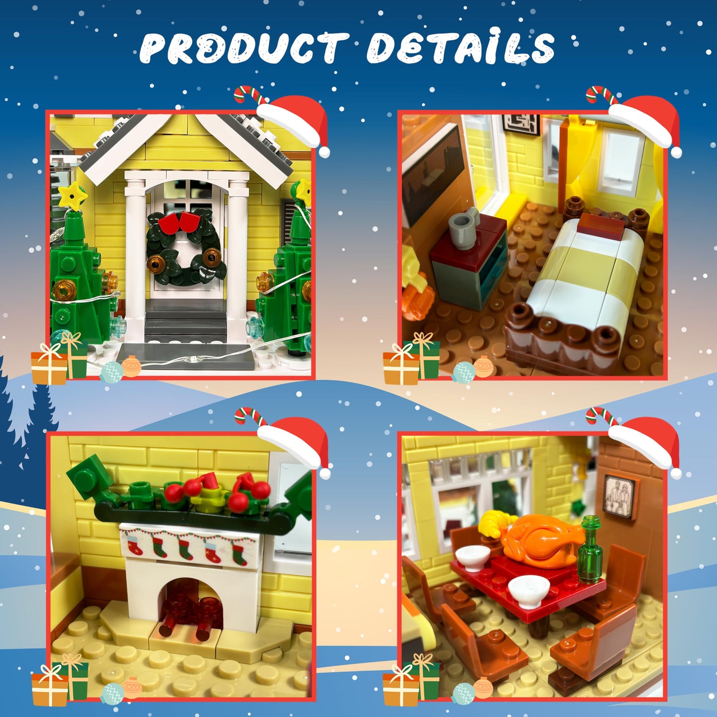 Snow Village & RV Building Set with LED Lights, 2 in 1 Christmas Vacation Holiday House and RV Gift (1726PCS)