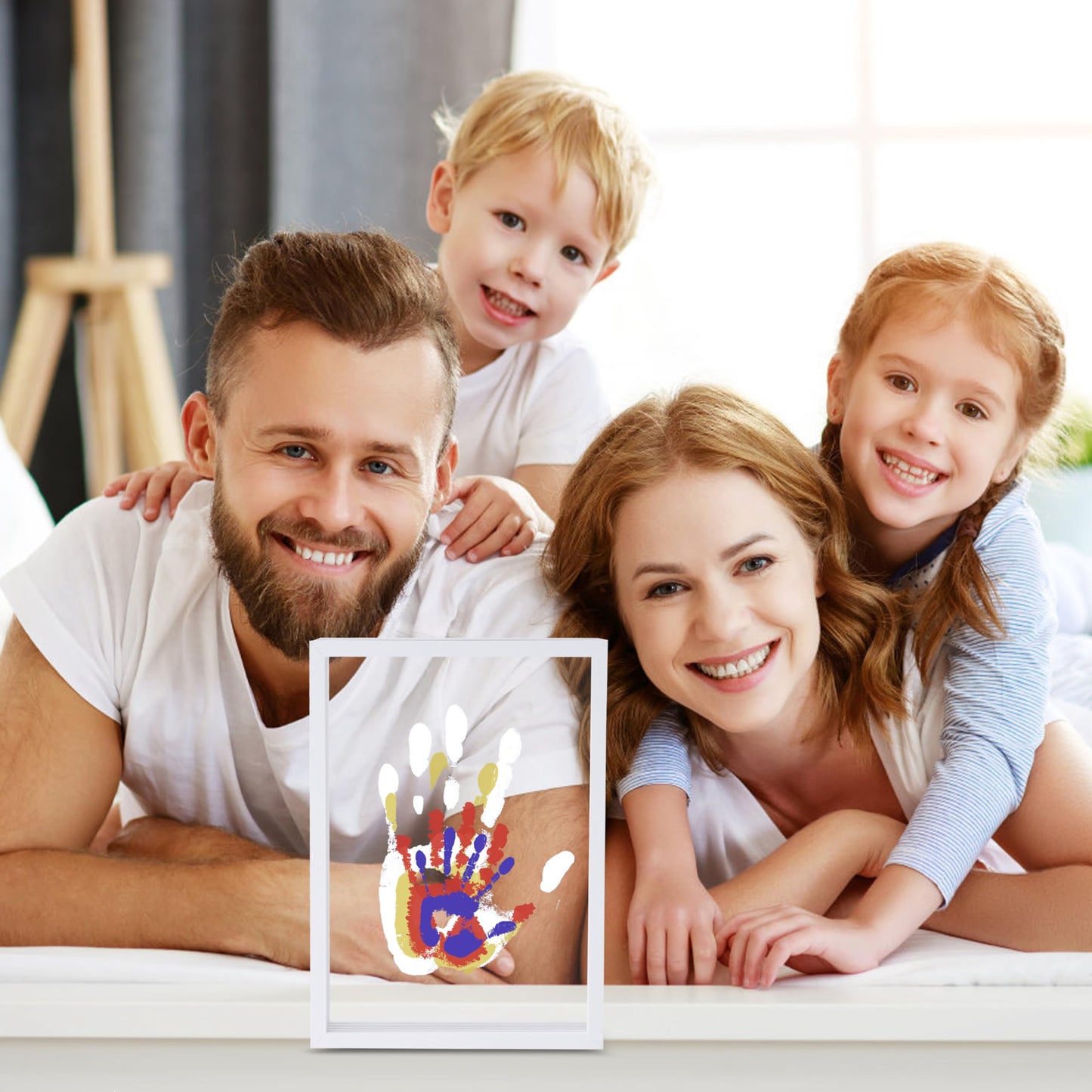 CHERRY CHEERS Family Handprint Kit, DIY Craft Keepsake Wooden Frame, Endless Gift Set, Non-Toxic Paints, Transparent Sheets (White)
