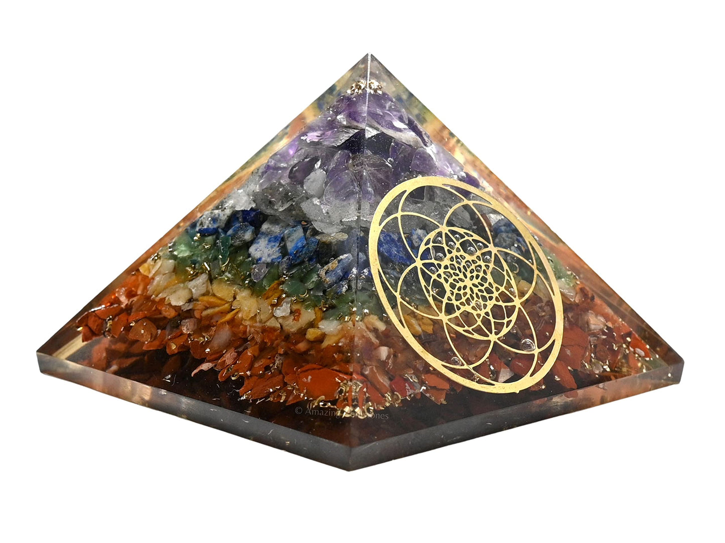 Amazing Gemstone Large Orgone Pyramid | Natural Chakra Pyramid Crystal | Seed of Life Orgonite Pyramid | Organ Pyramids Positive Energy Healing