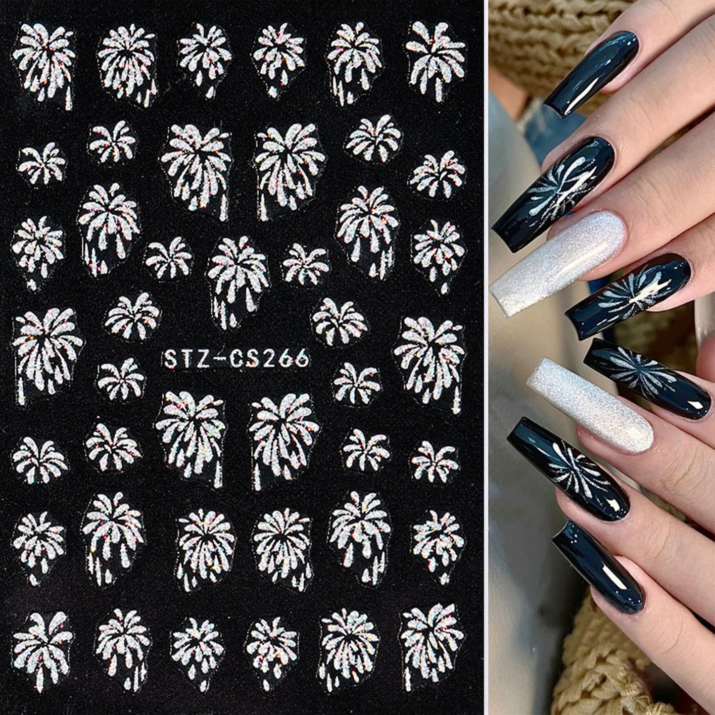 Gold Firework Nail Decals - Glitter Self-Adhesive Stickers, Bronzing Designs for Nail Art on New Year Nails