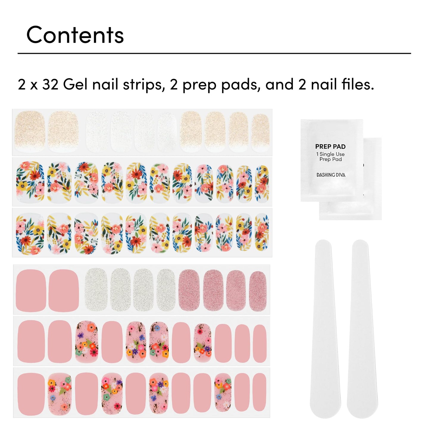 Dashing Diva Gloss Nail Strips Bundle - The Spring Florals Collection - Wallflower Frenzy & Bug Off - UV Free, Chip Resistant, Long Lasting Gel Stickers - Contains 2 Sets