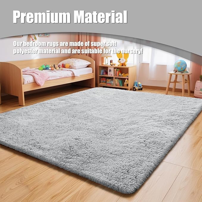 Shag Area Rug for Bedroom 4x6,Grey Fluffy Area Rugs for Living Room,Soft Fuzzy Rug Non-Shedding Indoor Plush Carpet for Kids Bedroom Nursery Dorm Home Decor
