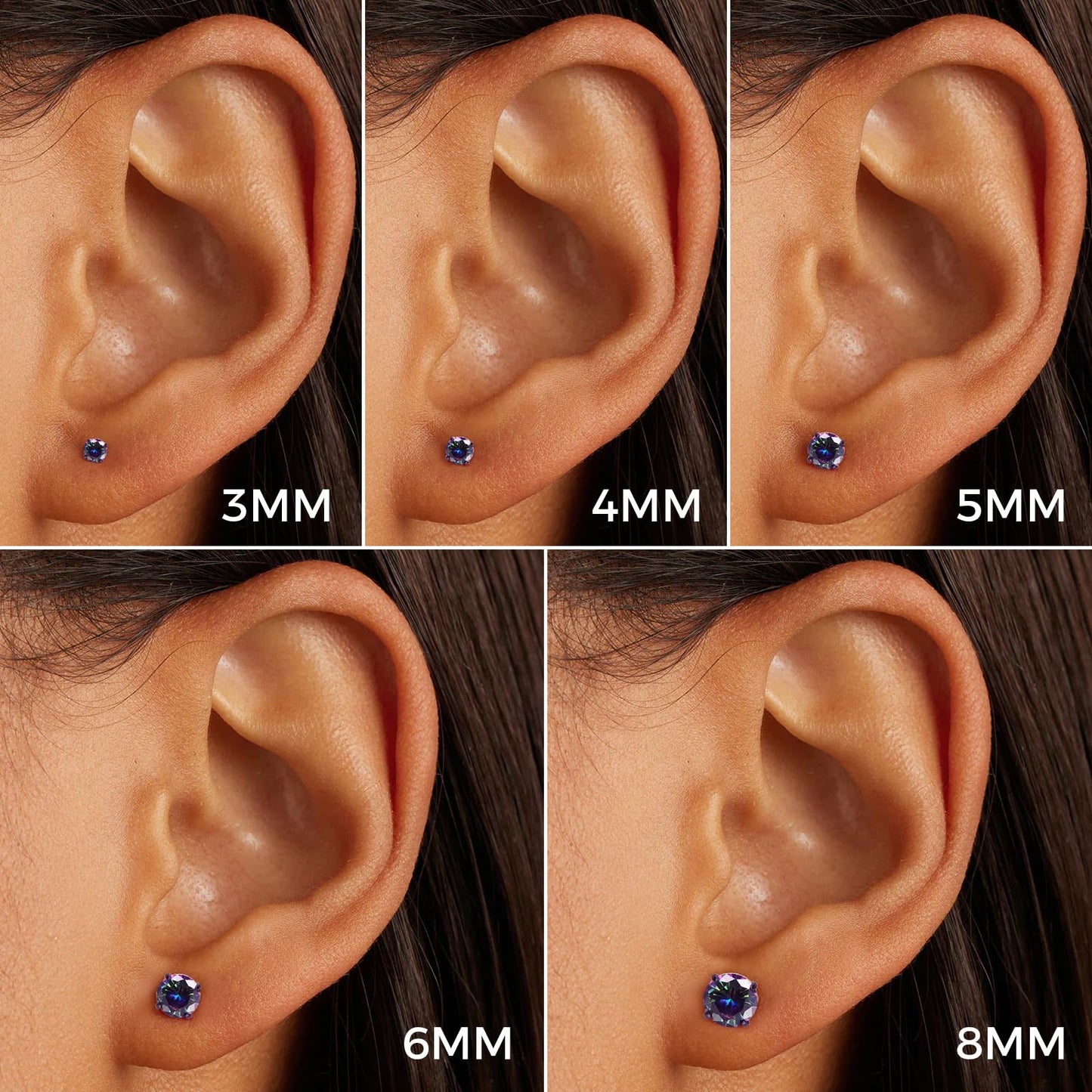 Hypoallergenic Threadless Flat Back Earrings,1 Pairs Cartilage Stud for Women Men Titanium Post 20G None Screw Easy Push in Gold Black Stainless Steel Flatback with CZ 3-7mm (Black+Rainbow CZ, 6mm)