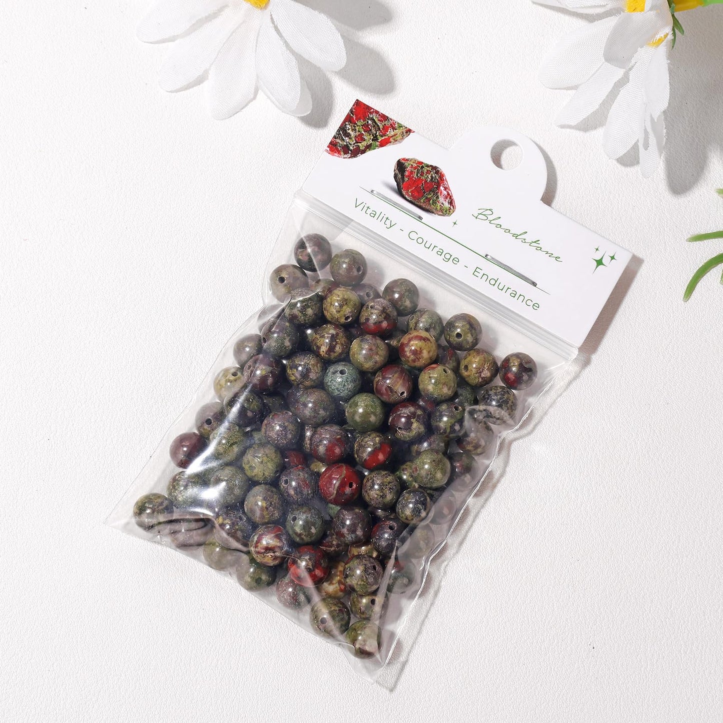 Raicegs 100pcs 8mm Bloodstone Beads Natural Gemstone Beads Round Loose Beads for Jewelry Making DIY Bracelets Necklace