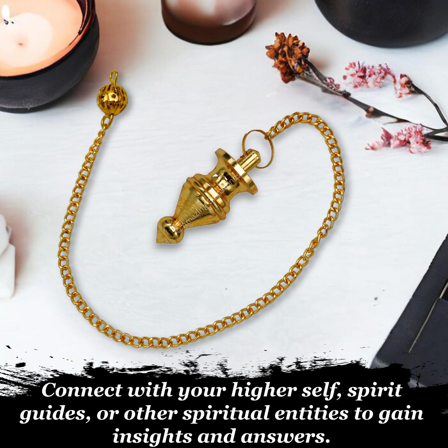 Amazing Gemstone Healing Metal Pendulums for Divination, Gold Ring Pointed Cone Steel Copper Pendulum High Energy Pendulo de Bronce Pendulos de Mesa MP11