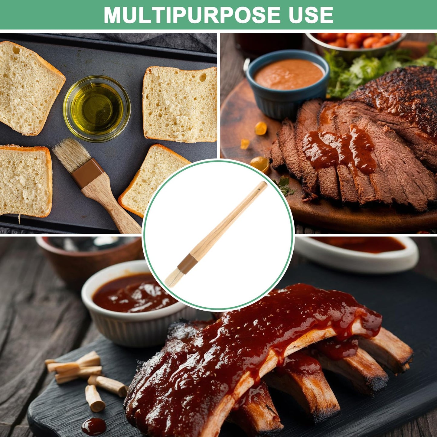 M METERXITY 2-Pack Pastry Brush, Round Wooden Handle Natural Bristle Basting BBQ Oil Brush for Cooking/Barbecue/Kitchenh [1.2"]