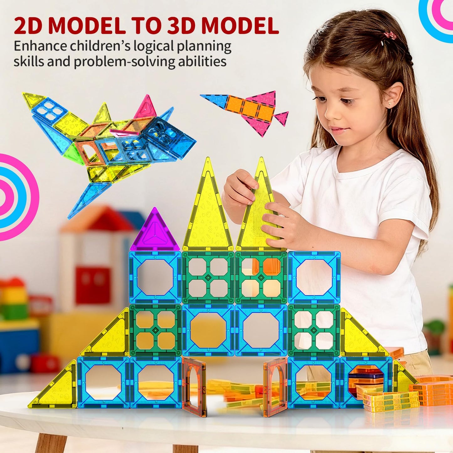 Ronqs 250 PCS 3D STEM Educational Magnetic Tiles for Kids Magnetic Blocks for Kids Magnetic Building Blocks Set