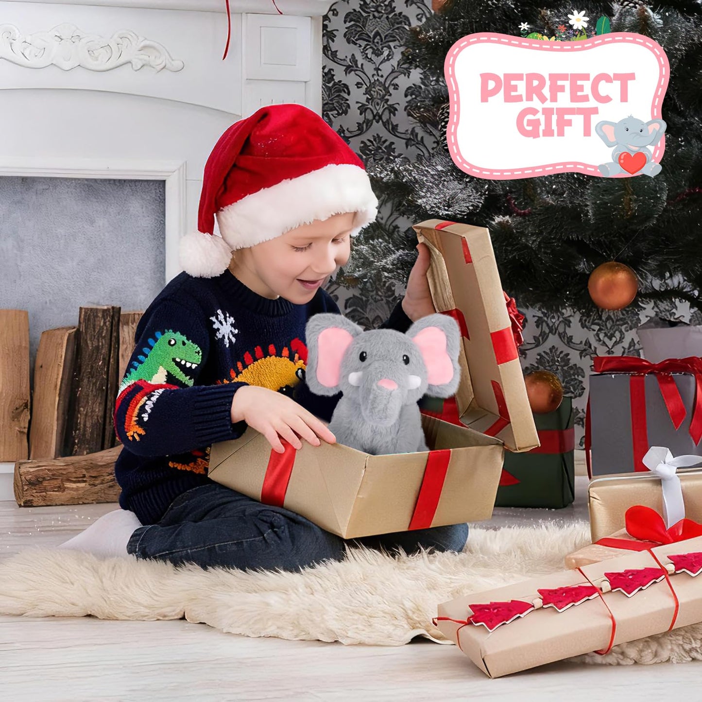 KOPHINYE Weighted Elephant Stuffed Animal, Gray Soft Stuffed Elephant Plush Toy, Small Weighted Plush Comfort Birthday Gifts for Kids, 10 Inch, 0.8 Lbs