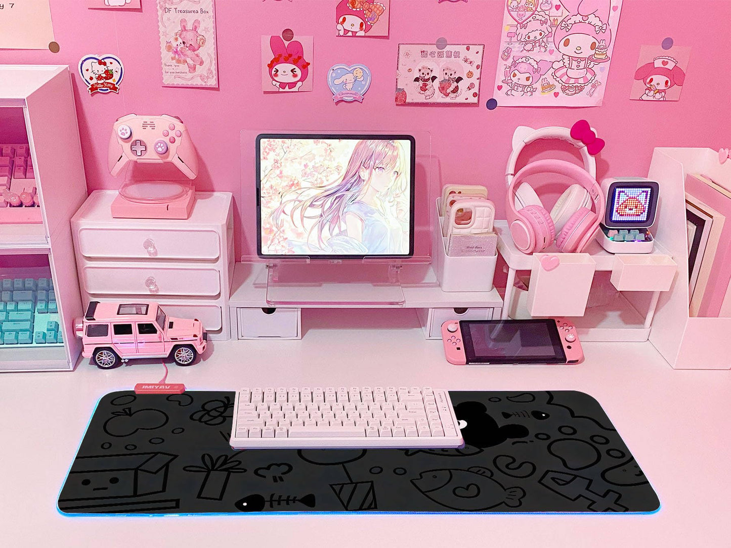 JMIYAV Pink RGB Gaming Mouse Pad 31.5x12 Inch PC XL Large Extended Glowing Led Light Up Desk Pad Non-Slip Rubber Base Computer Cute Mousepad Mat Desk Accessories Gaming Setup 4795