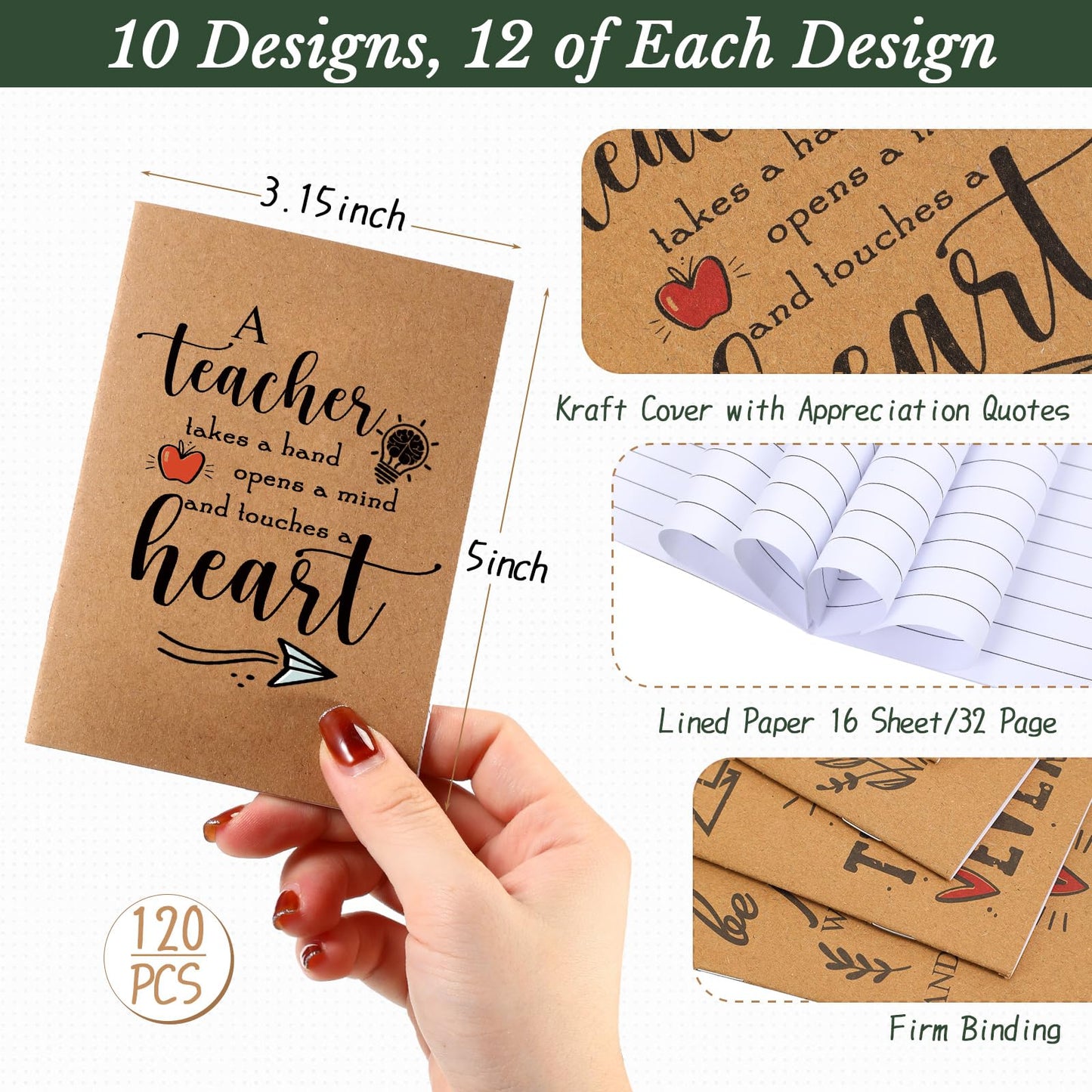 Kosiz 240 Pcs Teacher Appreciation Gifts Bulk Thank You Kraft Notebooks Set Motivational Mini Journal Notebook Inspirational Bamboo Ballpoint Pen Teacher Appreciation Day Gift for School Team Group