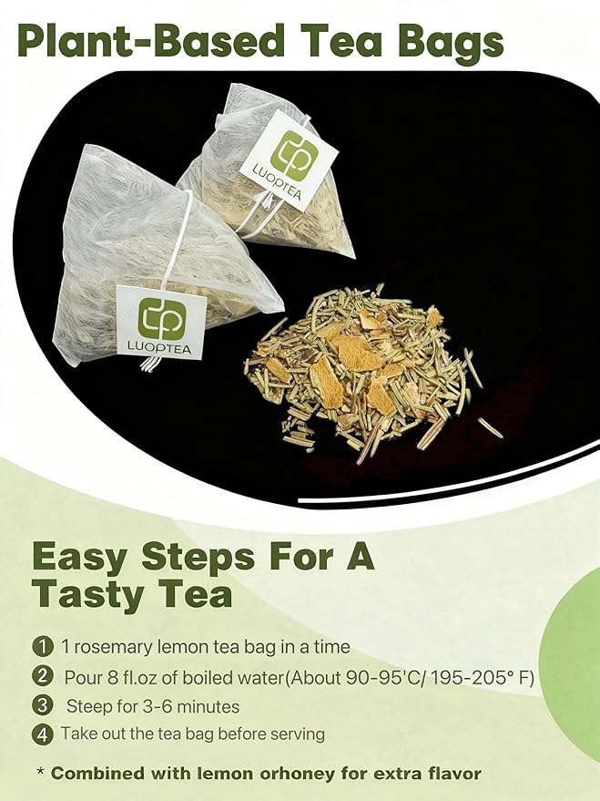 luoptea Rosemary &lemon Tea Bags| 100% Natural,Caffeine-Free，with Sun-Dried Lemon Peel &RosemaryLeaves,No-GMO,For Relaxing Moments&Everyday Refreshment.No suger,No caffenine,No Gluten,Vegan. (30 tea bags)