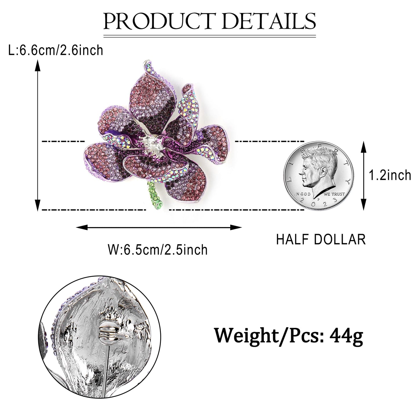 EVER FAITH Women's Austrian Crystal Orchid Flower Petal Brooch Purple Silver-Tone