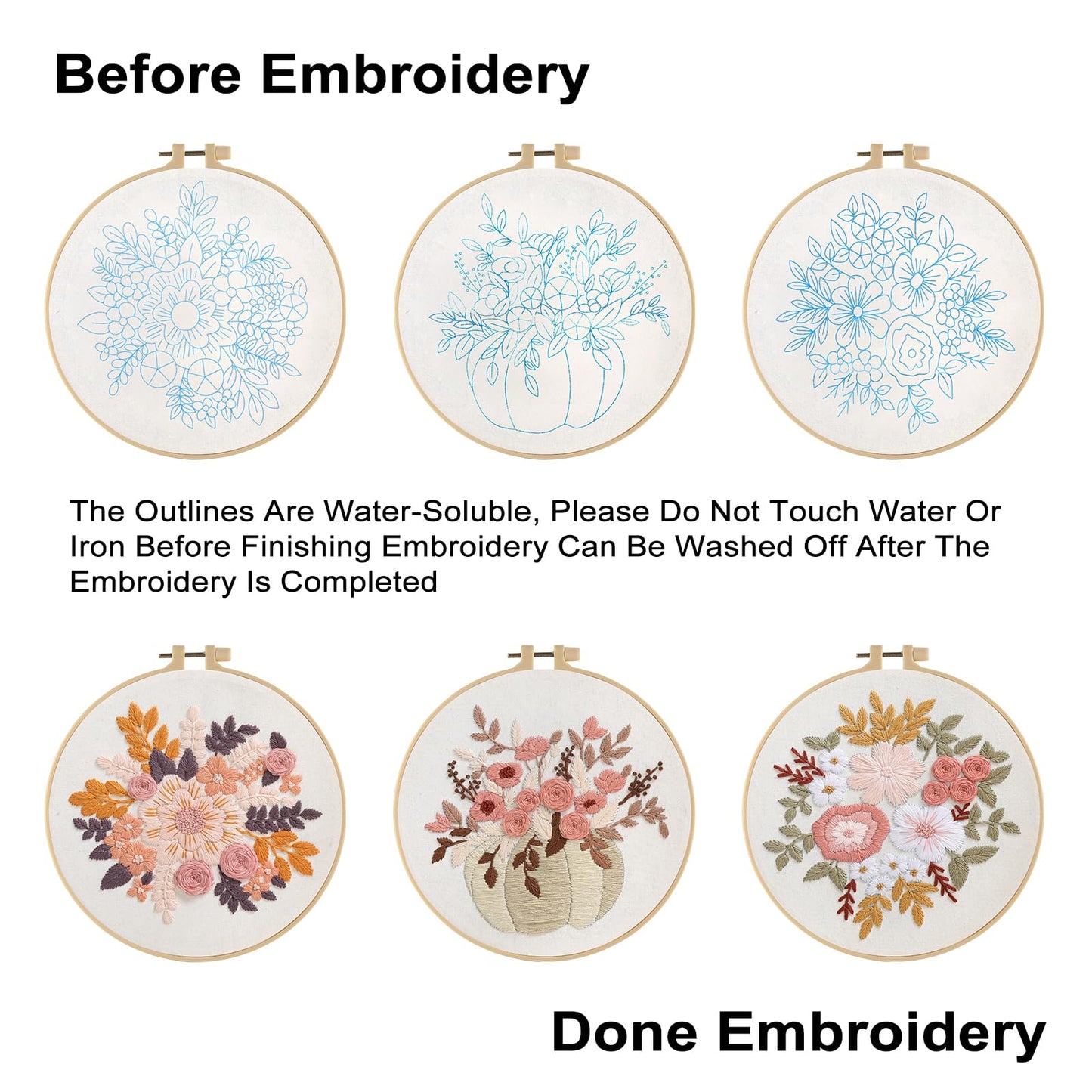 Sivilife Embroidery Kit for Beginners, 3 Sets Stamped Cross Stitch Kits for Beginner, Floral Pattern Embroidery Starter Kits for Adults with Embroidery Hoop Instructions Threads and Needles Scissors