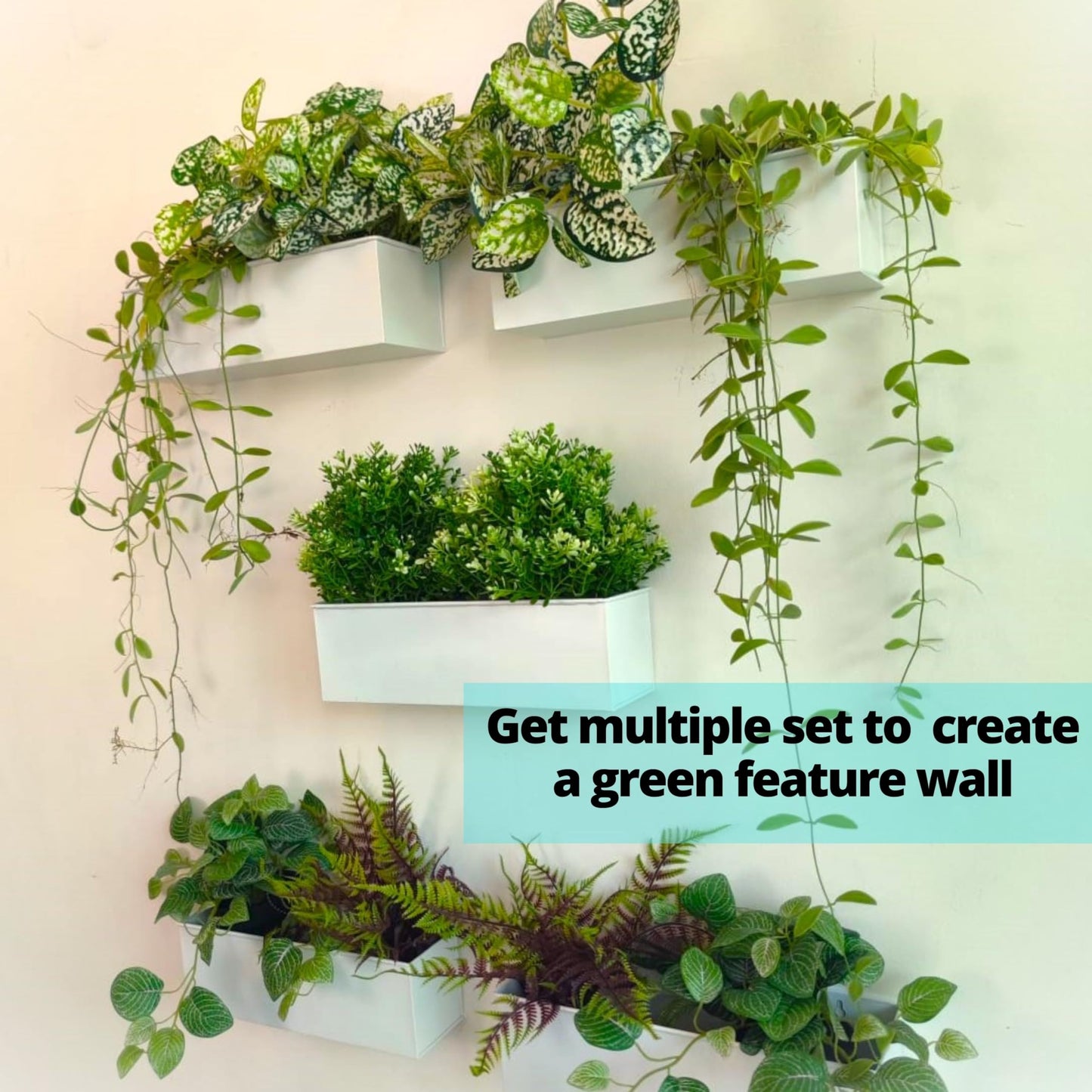 LaLaGreen Wall Planter (3 Pack, 14 Inch) Large Wall Mount Planters for Succulent White, Rectangular Metal Hanging Flower Pot, Long Window Boxes Fence Railings Rustic Floating Shelve Indoor Outdoor