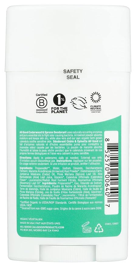 All Good Aluminum Free Deodorant Stick - Natural Deodorant w/Shea Butter & Aloe Vera, Bio-Active Formula, Vegan, Underarm Odor Protection for Men & Women (Cedarwood & Spruce)