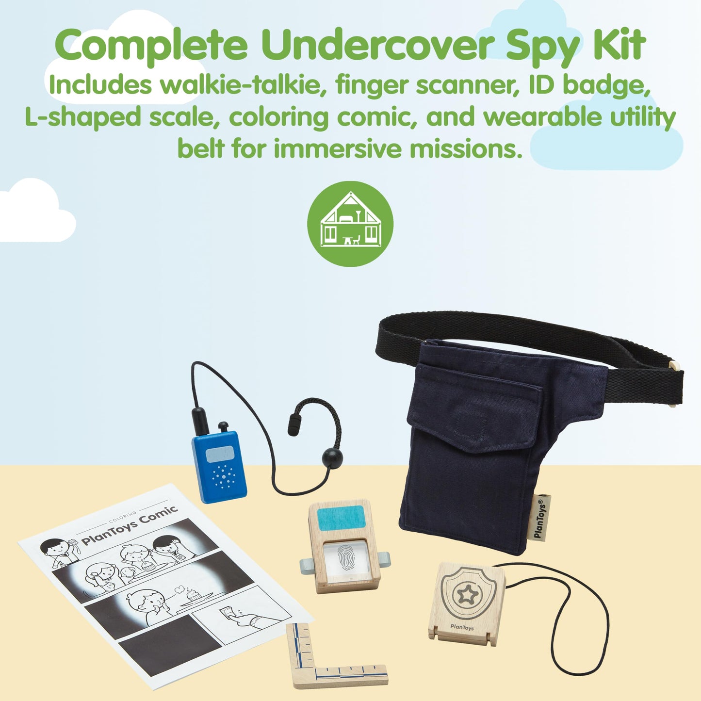 PlanToys® Wooden Pretend Play Secret Agent Kit for Kids | Montessori Spy Role Play Toy | Eco-Friendly Educational Toy for Imaginative Learning