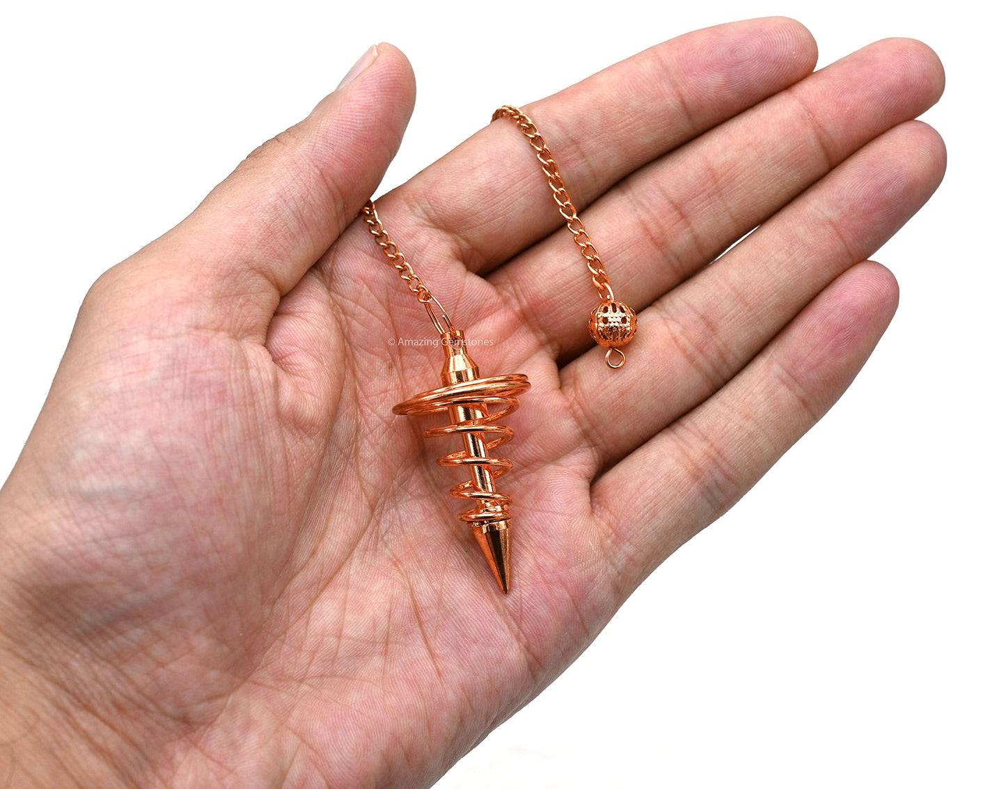 Amazing Gemstone Healing Metal Pendulums for Divination, Rose Gold Spiral Coil Open Chamber Steel Copper Pendulum High Energy Pendulo de Bronce Pendulos de Mesa MP9