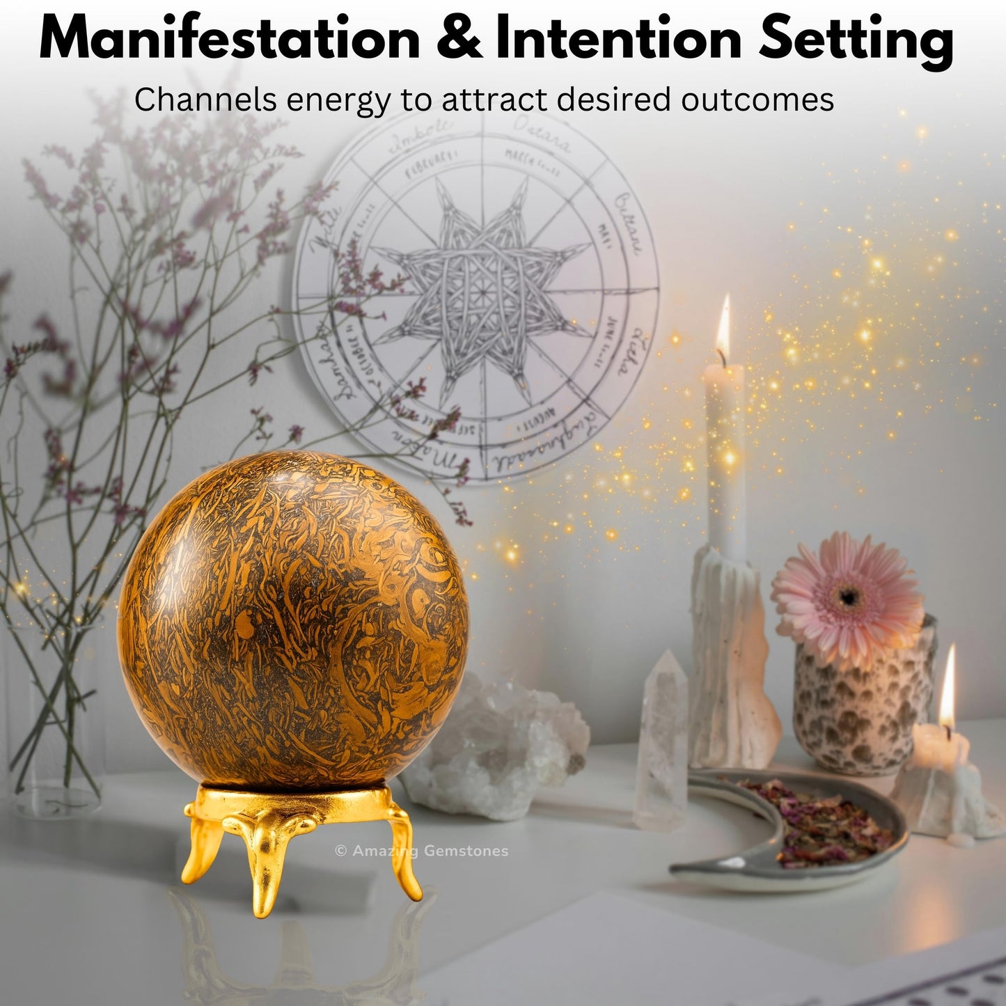 Amazing Gemstone Mariyam Jasper Crystal Ball with Stand - 2" Inches Crystal Sphere Meditation Balls for Witchcraft and Decorative Balls