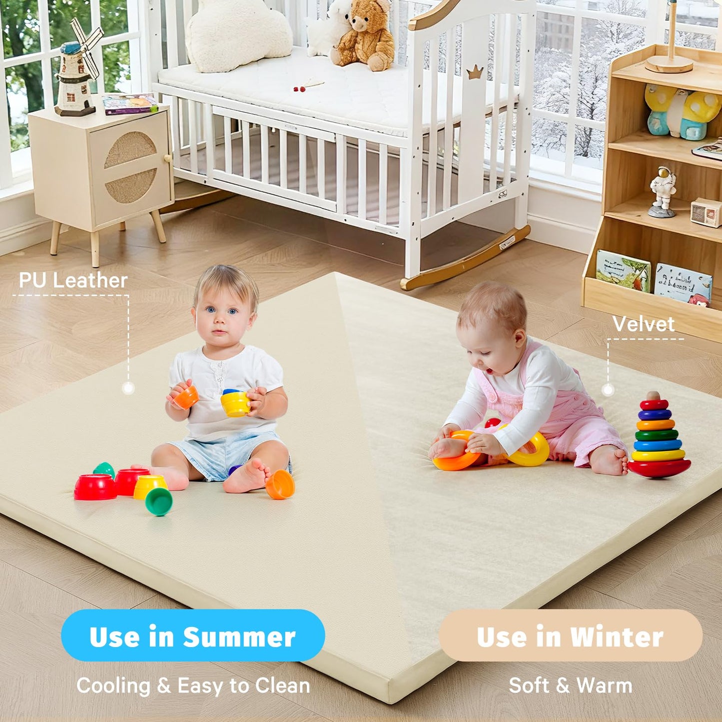 ILPEOD Waterproof Baby Play Mat for Floor Memory Foam 79 * 79 Cushion Playpen Playmat Tummy Time Crawling Mat Nursery Rug Thick Pad Create Soft & Safe Area for Infants,Toddler,Kids,Beige