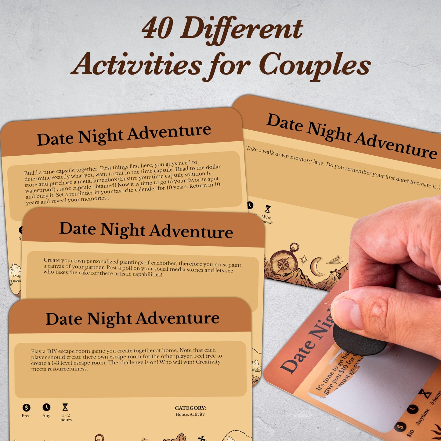 GreenCor Couples Date Night Adventure Gift Box Scratch-Off Date Ideas - Anniversary or Birthday Gifts for Girlfriend | Boyfriend - Vanilla and Lavender Candles | Decision Coin & Dice