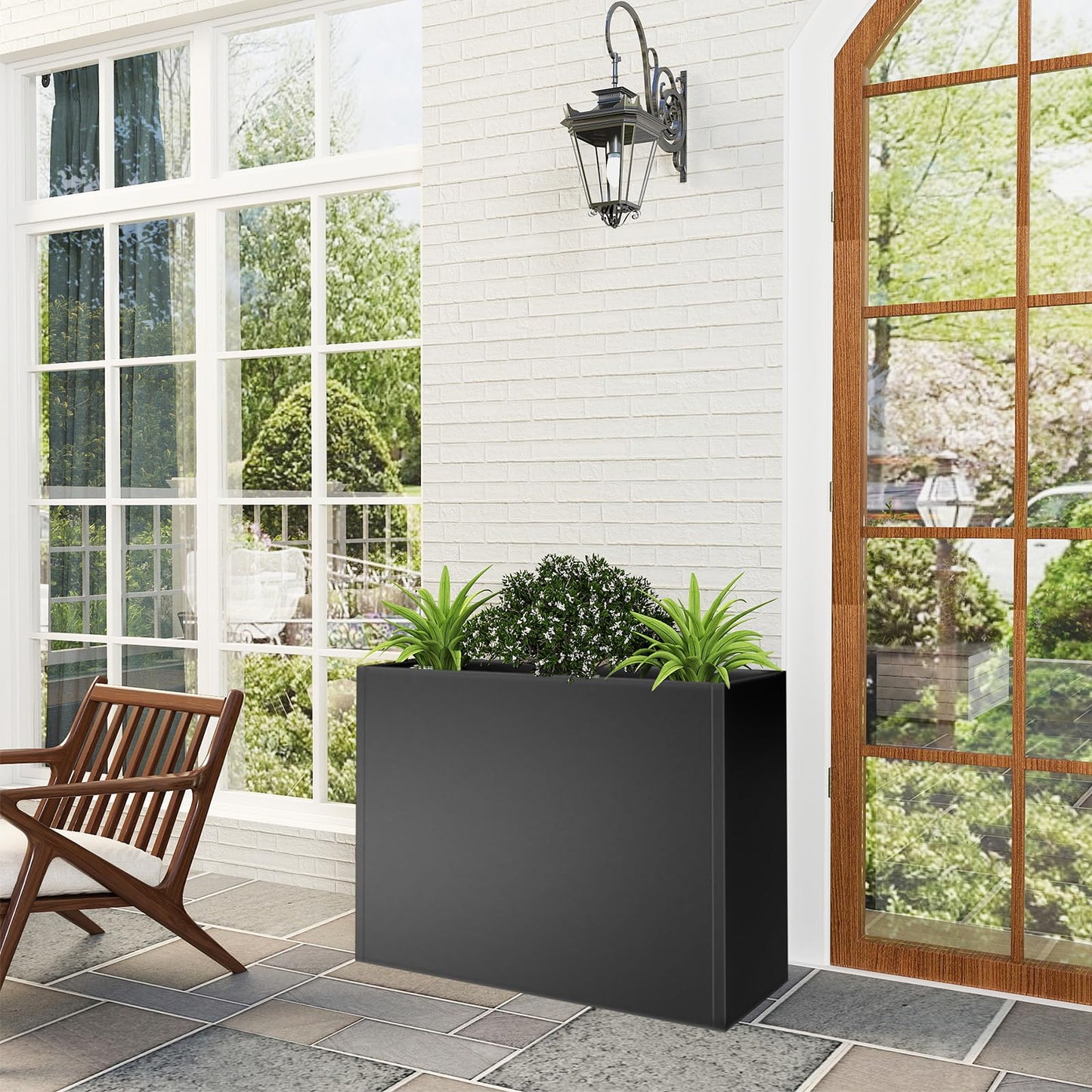 Nessxa Tall Metal Planter Box for Outdoor Plants 30" L x 12" W x 24" H, Heavy Duty Steel Large Planter Box with Removable Insert Shelf, Modern Décor for Tall Plants, Trees, Flowers (Black)