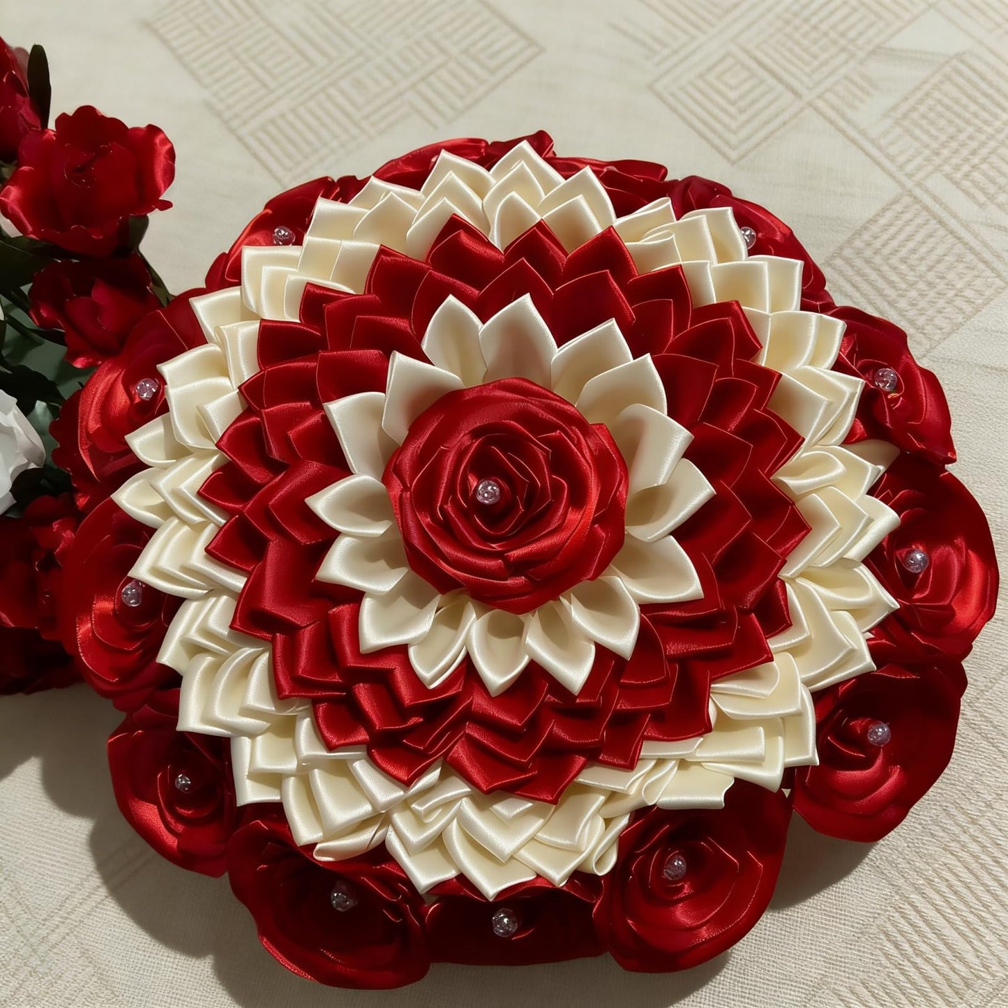 Pre-Cut Satin Ribbon Petals, 300 Pcs DIY Flower Making Supplies for Wedding Bouquets, Bridal Shower, Save Time & Boost Efficiency for Crafters, Beige