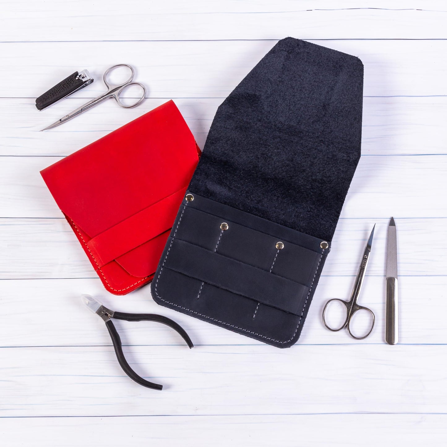 Leather Manicure Set Case Grooming Kit Organizer (Dark Brown)