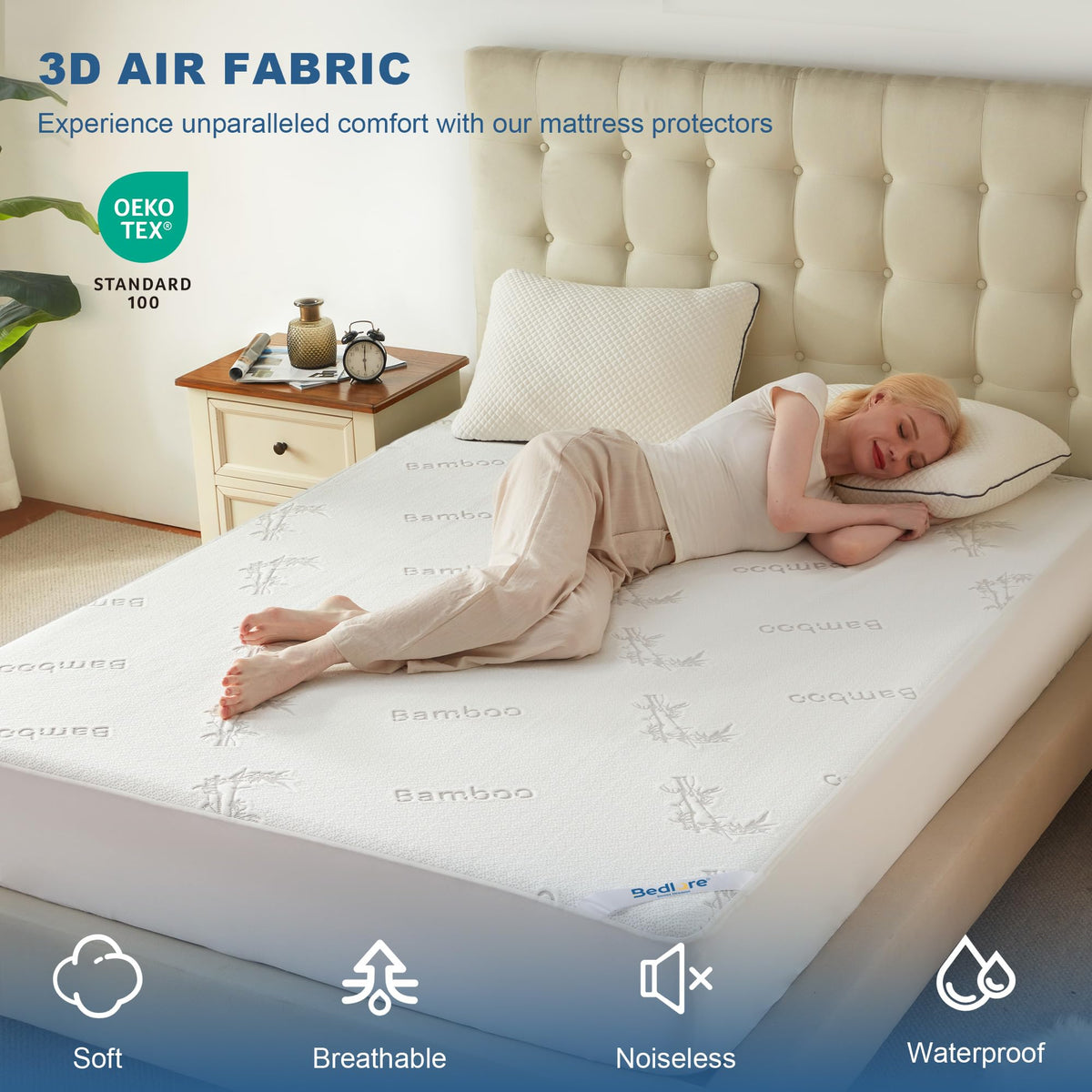 Queen Size Waterproof Mattress Protector Bamboo Viscose Bed Cover