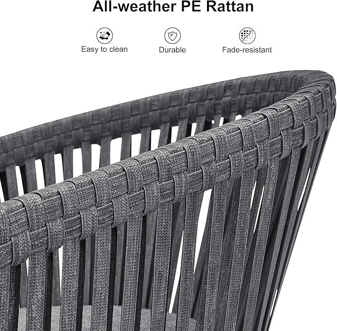 PURPLE LEAF 7 Pieces Outdoor Dining Set with Patio Aluminium Dining Table and Wicker Rattan Chairs Modern Furniture Cushions Sets for Backyard Indoor Decor Kitchen Grey