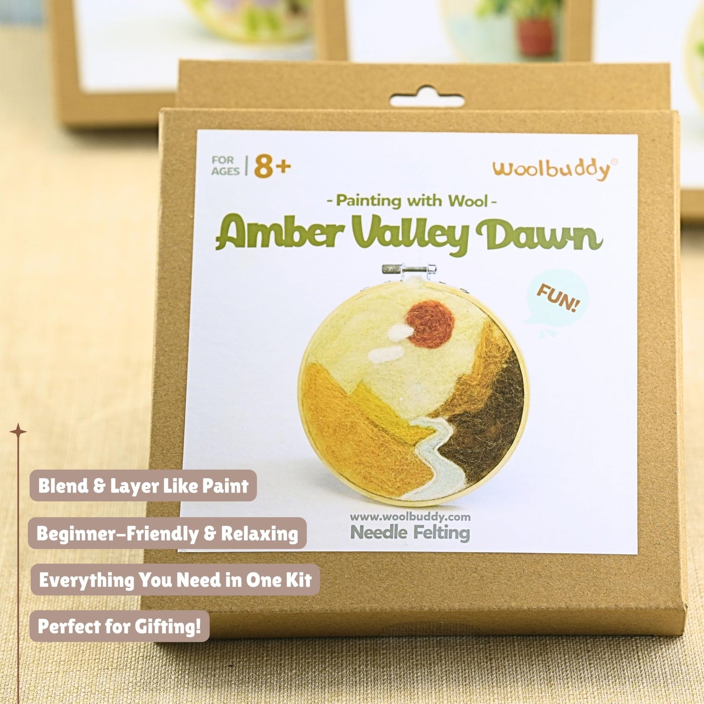 Woolbuddy 𝗡𝗲𝗲𝗱𝗹𝗲 𝗙𝗲𝗹𝘁𝗶𝗻𝗴 𝗞𝗶𝘁 𝗳𝗼𝗿 𝗔𝗱𝘂𝗹𝘁𝘀 & 𝗕𝗲𝗴𝗶𝗻𝗻𝗲𝗿𝘀 Starter Set with Core Wool, Felting Needles, Foam Pad & DIY Crafting Guide (Amber Valley)