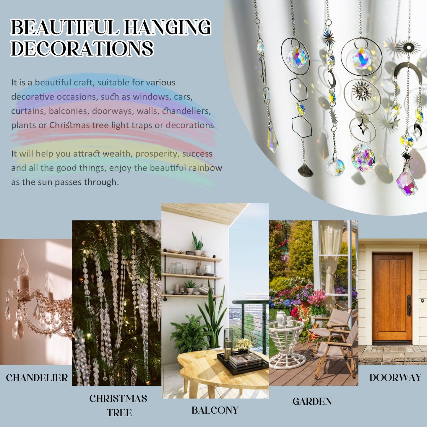 H&D HYALINE & DORA DIY Crystal Suncatcher Assembly Craft Kits for Adults 215pcs Rainbow Prisms Beads Pendant Crystal Window Sun Catchers Hanging Ornament Indoor Outdoor Decor, Silver