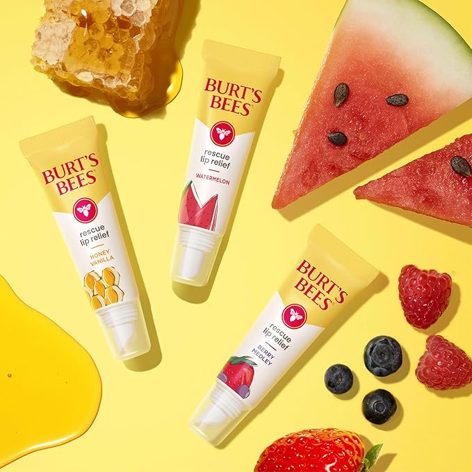 Burt's Bees Stocking Stuffers, Rescue Lip Relief, Watermelon, Hydrating Lip Balm for Dry Cracked Lips, with Responsbily Sourced Beeswax and Shea Butter, 100% Natural Origin, 1 Squeezy Tube, 0.35oz
