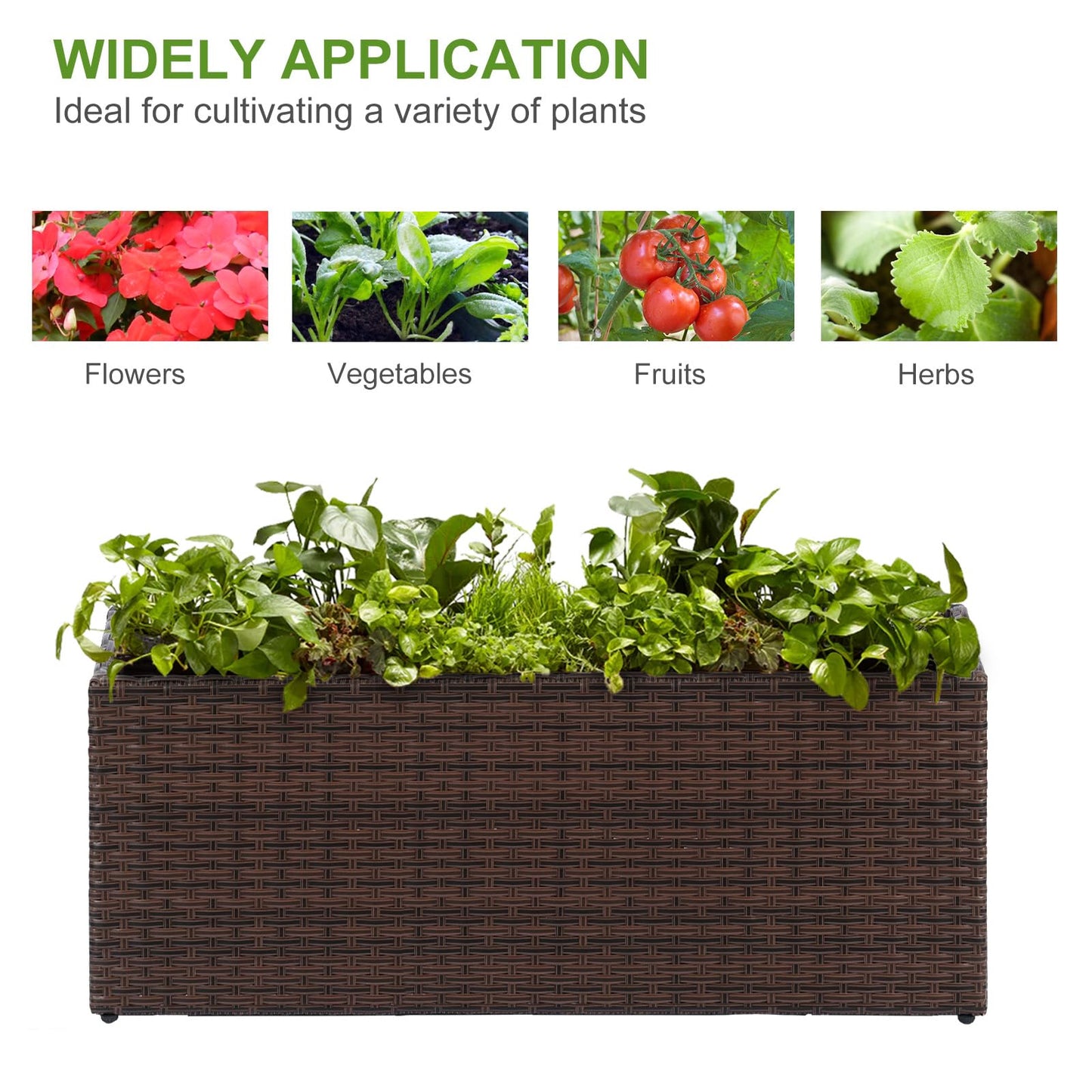LEWIS&WAYNE Large Rectangular Block Planter Box Handmade Wicker Tall Planters for Outdoor Plants with Removable Liners Modern Planter for Indoor Outdoor Patio Deck - Brown, 36''x12''x16''