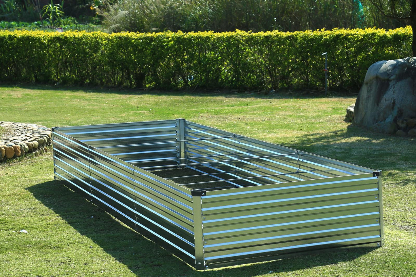 Meberam 2 Pack 12x2x1FT Galvanized Raised Garden Beds Kit Outdoor Metal Gardening Planter Box for Vegetable Elevated Flower Herbs,Silver