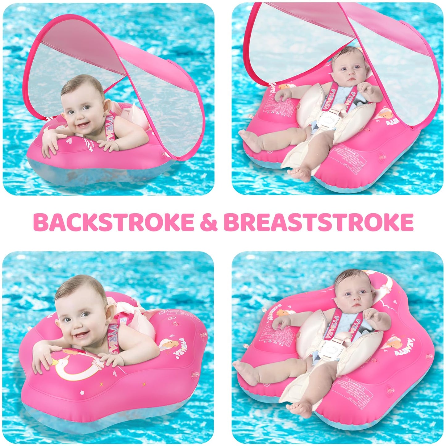 LOOWARTS Baby Float with Canopy,Infant Pool Float with Safety Seat,Baby Swimming Float & Swim Float & Water Float UPF50+ UV Protection for Toddler from 3 to 36 Months (S:3-12 Month)