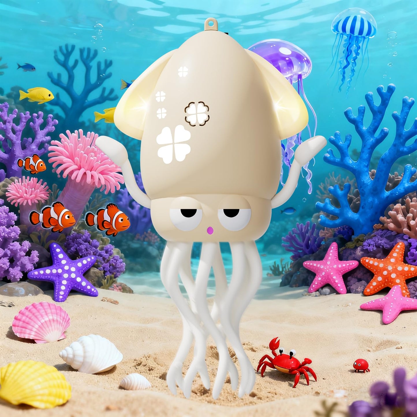 WAYPIN SION Crawling Dancing Octopus Toy for Kids – Rechargeable Interactive Sensory Toy with LED Lights & Music, Fun Tummy Time Gift for Birthdays & Holidays (Off-White)