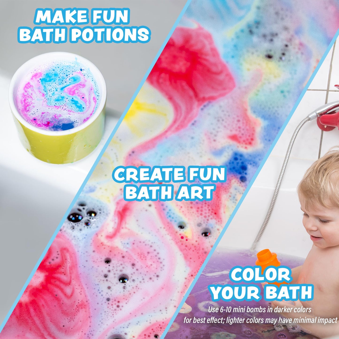 Tub Works® Lil' Bursts™ Mini Bath Bombs for Kids, 90 Count, Cosmic | Nontoxic | Tiny Kids Bath Bombs with A Burst of Color, Foam & Bubbles | Customize Kids Bath with Fun Bath Colors | Create Tub Art