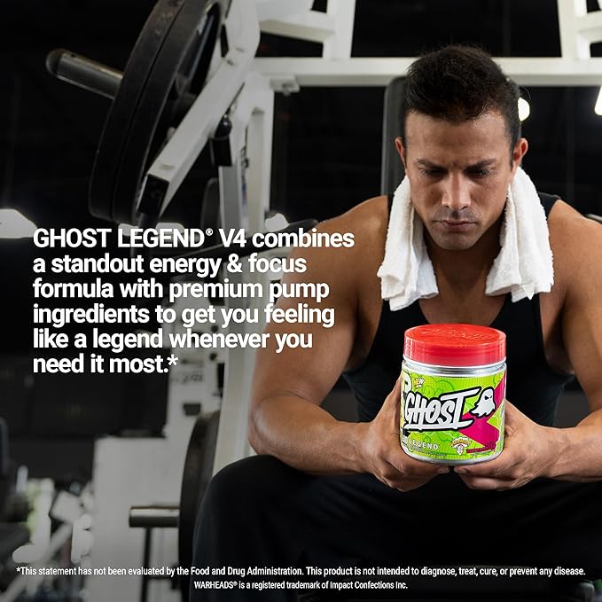 GHOST Legend Pre-Workout Powder, Warheads Sour Watermelon - 30 Servings – Pre-Workout for Men & Women with Choline, L-Citrulline, & Beta Alanine for Energy & Focus