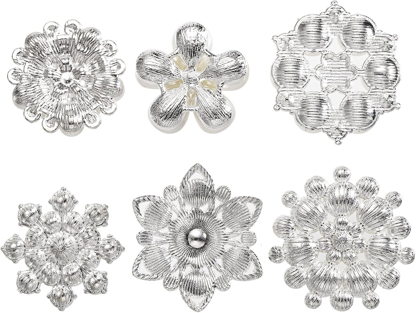 Frcctre 30 Pack Pearl Rhinestone Buttons, 6 Styles Embellishments Button Faux Pearl Button, Flat Back Flower Crystal Buttons for DIY Craft Jewelry Making Wedding Bridal Bouquet Party Home Decoration
