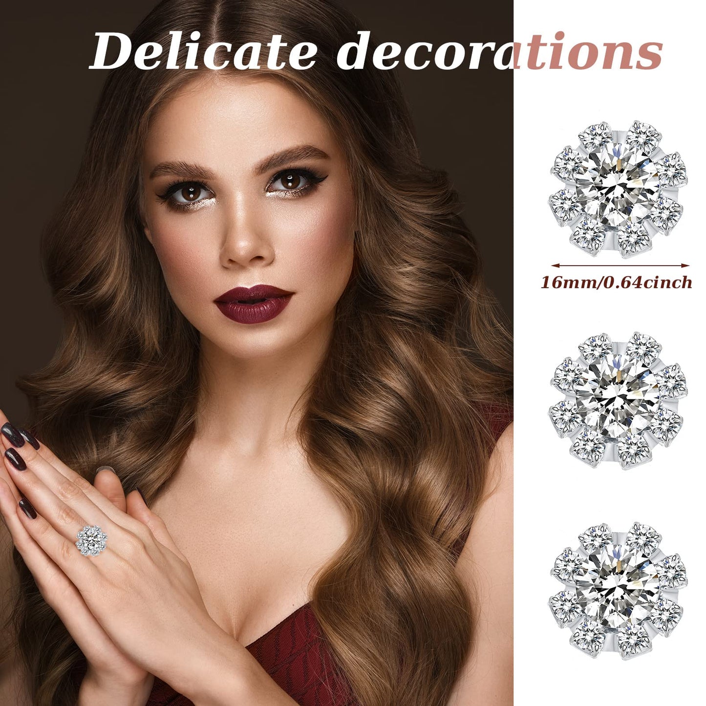 70 Pcs 16mm Rhinestone Embellishments Flatback Buttons Jewelry Flower Crystal Accessory for Crafts DIY Jewelry Making Wedding Decoration Bridal Bouquet Halloween Christmas(Silver)