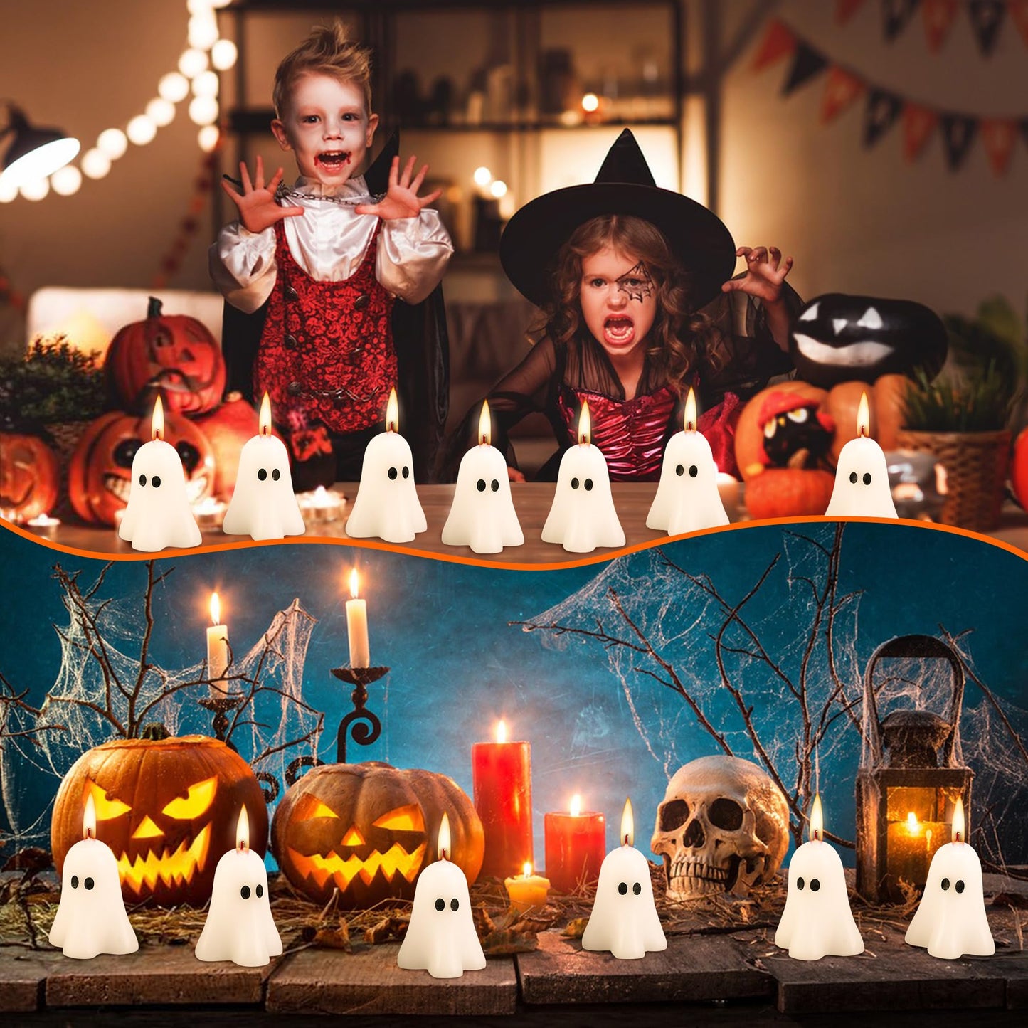 EBaokuup 20 PCS 2.3'' X 1.6'' Halloween Ghost Candles, White Ghost Decor Candles, Cute Burning Candle for Halloween Party Home and Table Decorations