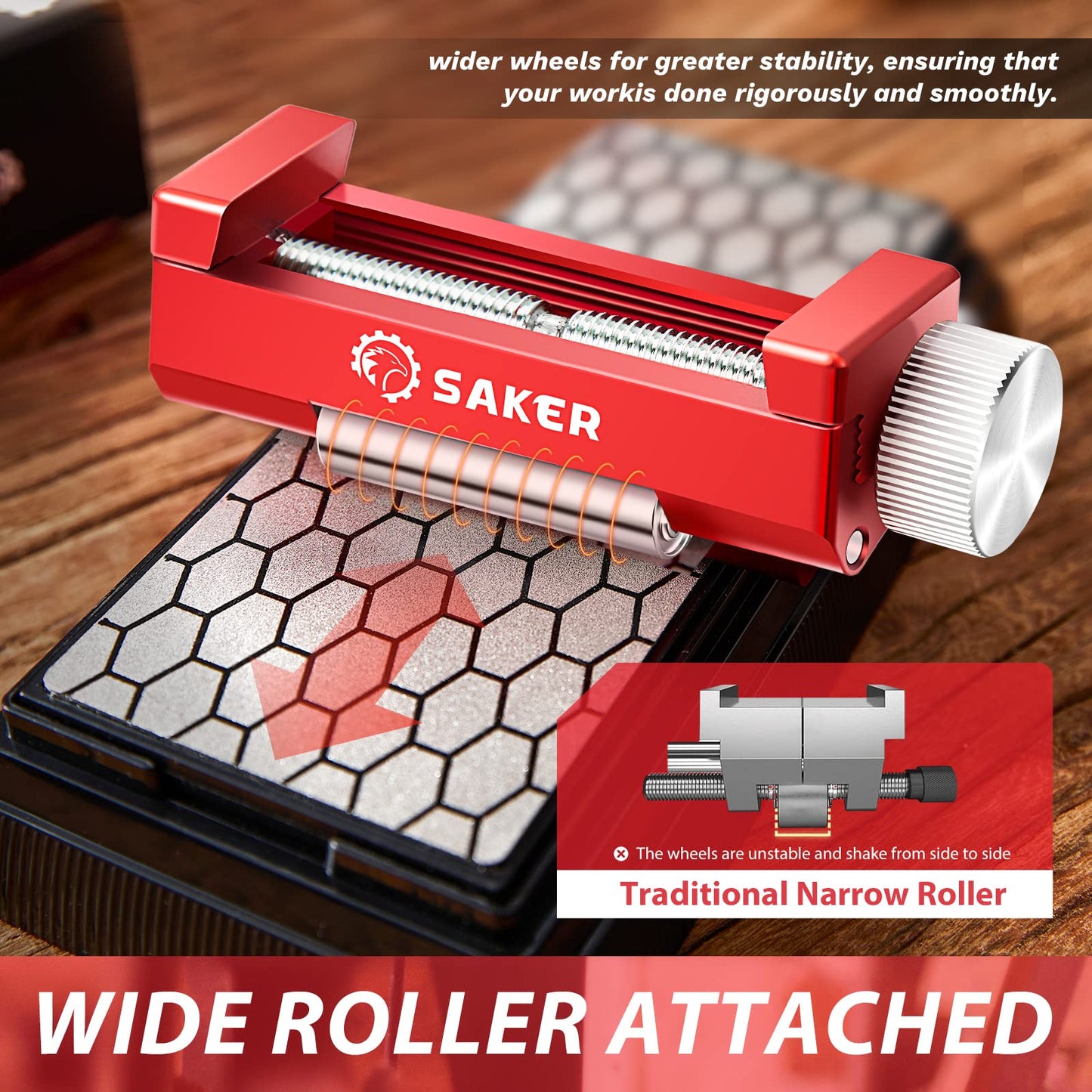 Saker Honing Guide with Whetstone - Red Off-Center Upgraded Honing Tool and Diamond Sharpening Stone Set Kit for Knife, Short Chisels and Planes, Fine/Coarse Plate, 400/1000/Grit…