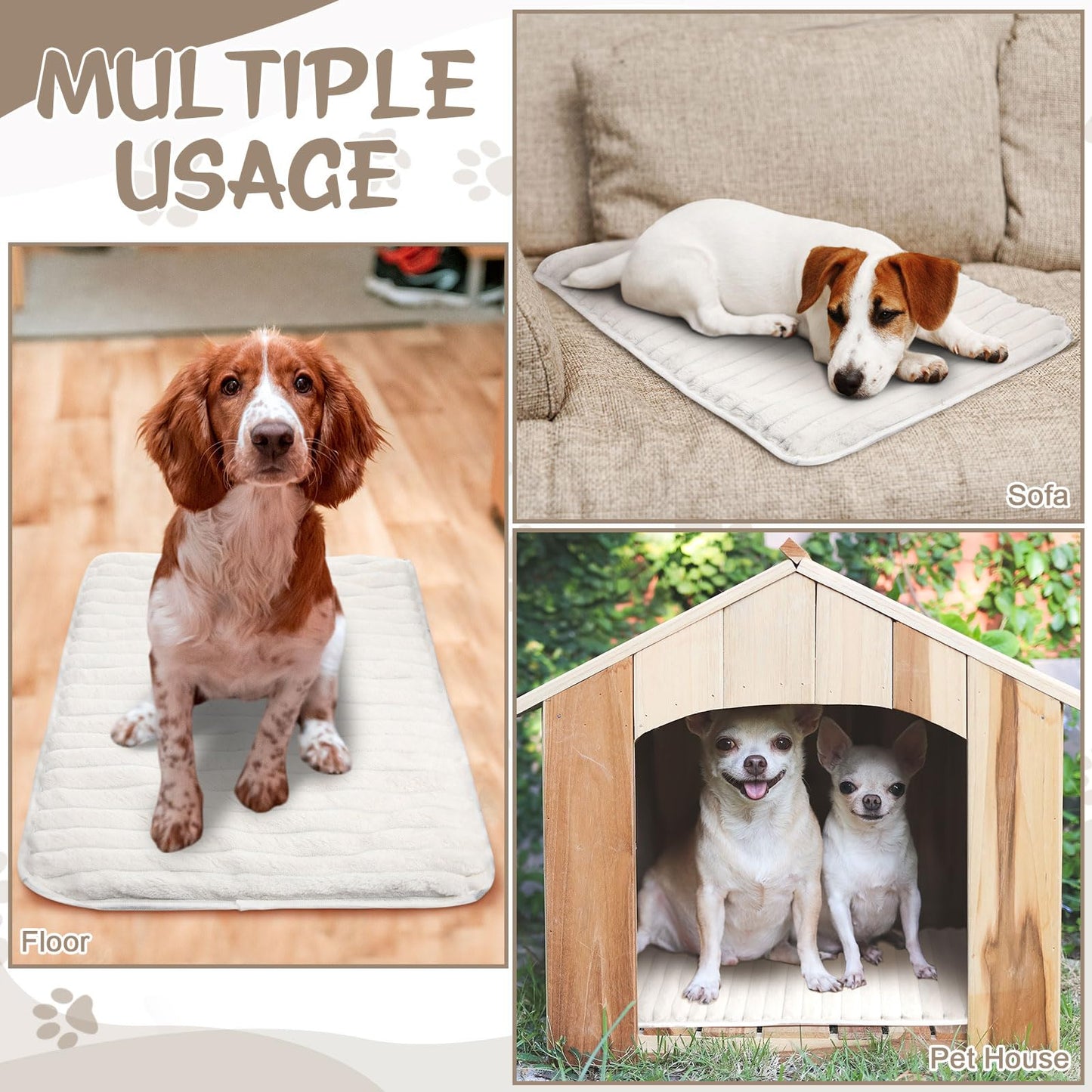 Nuanchu 4 Pack Self Warming Cat Bed 24"x18" Self Heating Dog Cat Pad Bulk Crate Mat Extra Warm Thermal Big Pet Pad for Indoor Outdoor Pets Houses with Removable Washable Cover Non Slip(White)