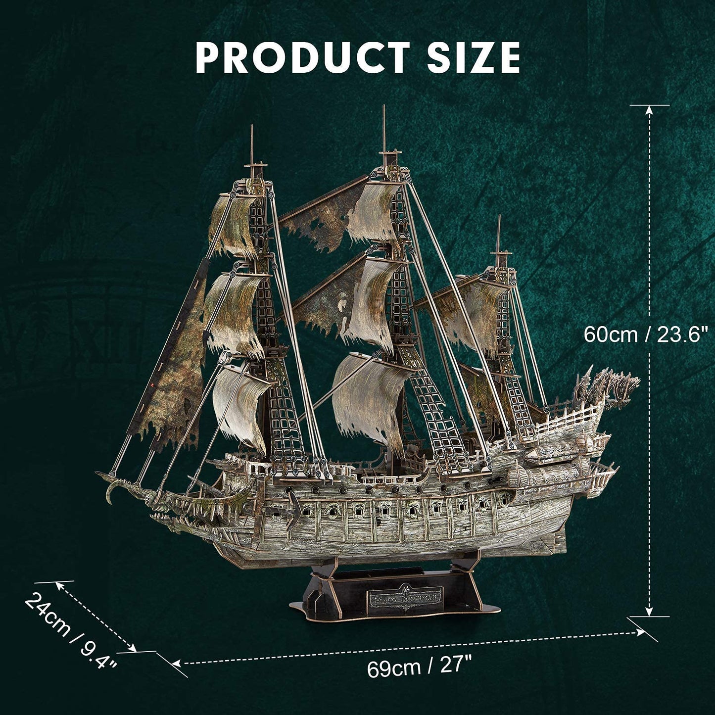 CubicFun 3D Puzzles for Adults Green LED Flying Dutchman, 360 Pieces Pirate Ship Arts & Crafts for Adults Gifts for Men Women Model Kit, Lighting Ghost Ship Easter Gift for Him