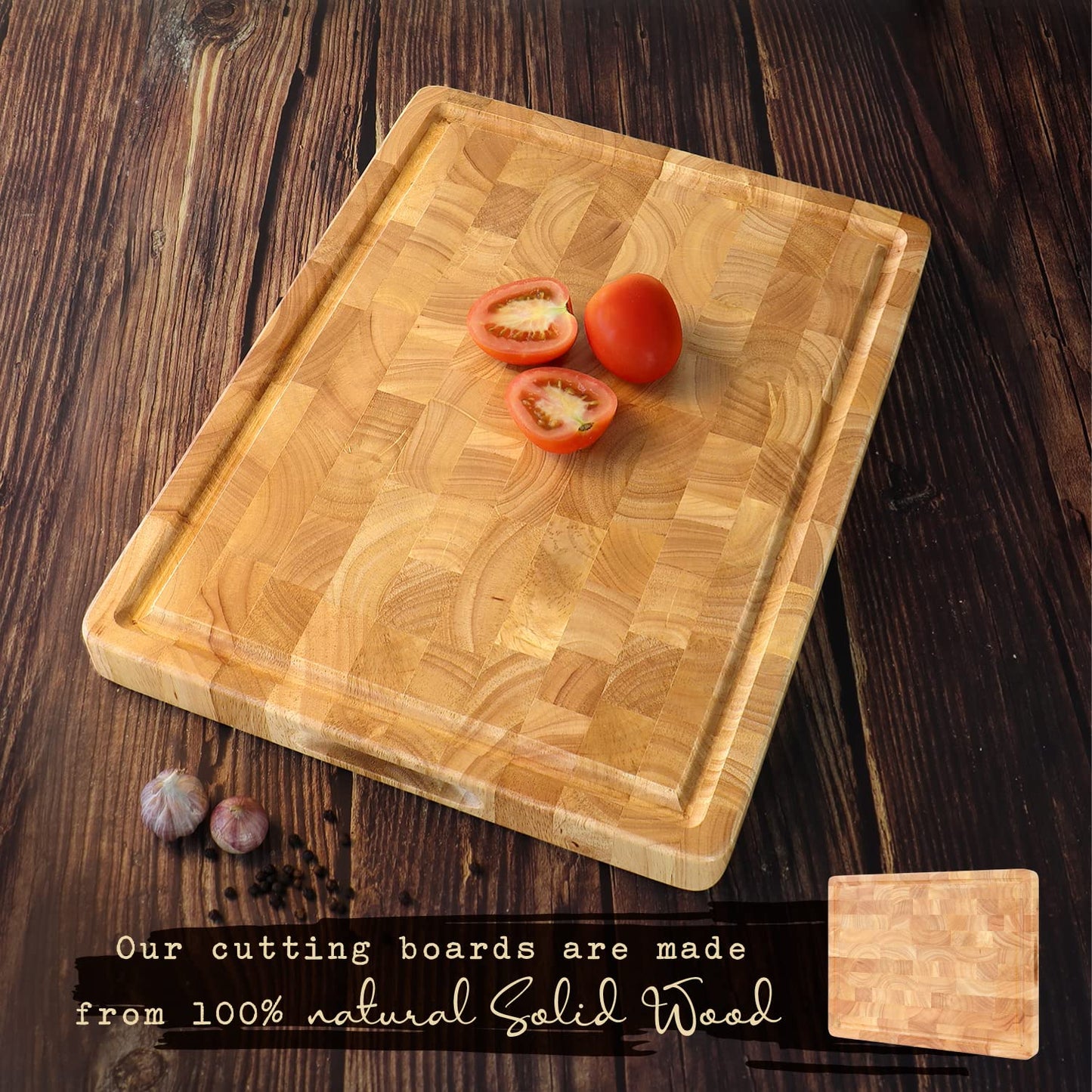 End Grain Cutting Board, Extra Large & Thick, End Grain Built-In Compartment and Juice Canal, Heavy Duty Chopping Board, Thick Carving Board for Bread Fruits Meat (17x13 Inches)